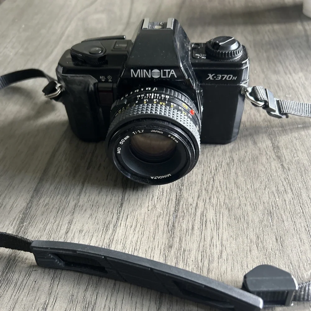 Minolta X-370n 35mm Film Camera MD 50mm f/1.7 Lens Auto Winder Grip READ As Is